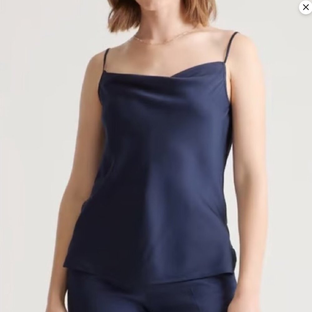 Quince Washable Silk Cowl Neck Cami Navy SZ S NWT